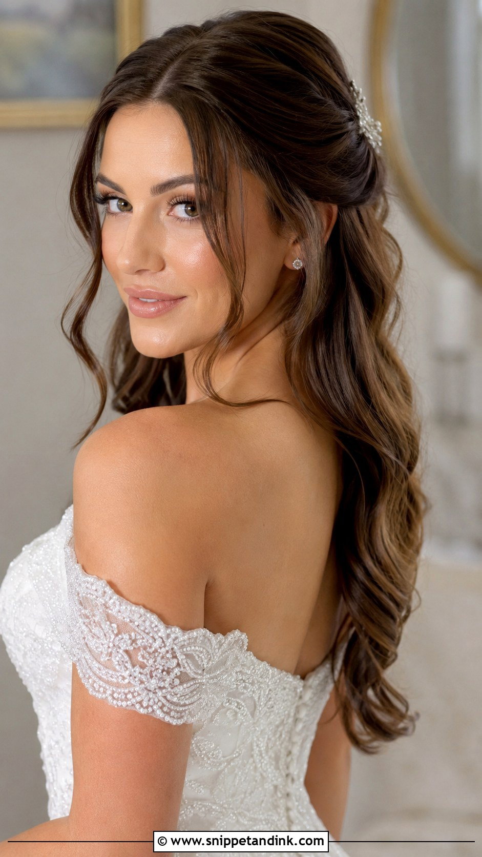 Middle Part Glam Waves Half Up - Snippet and Ink - 20 Glam Waves Wedding Hair Middle Part