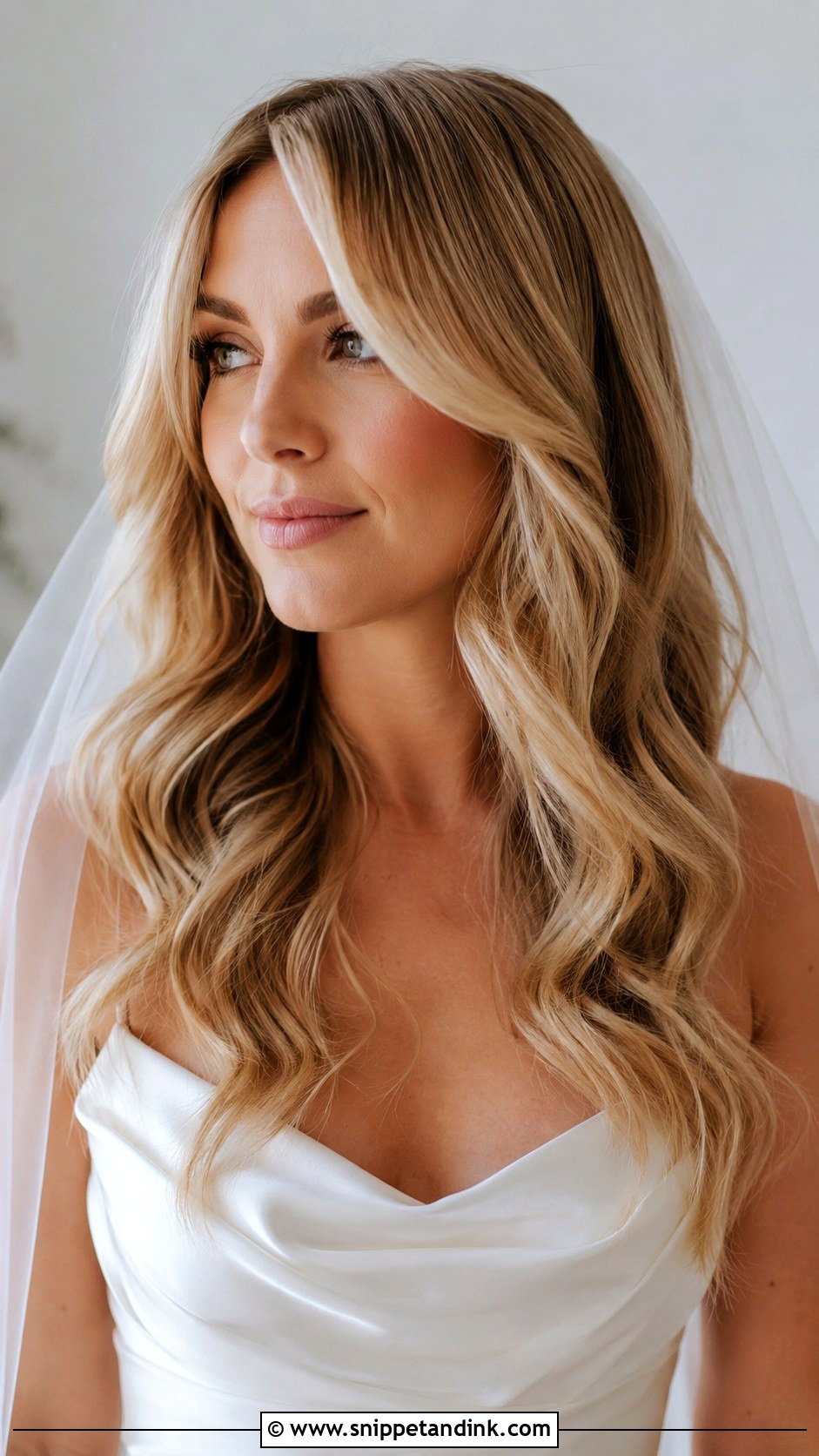 Middle Part Glam Waves With Curtain Bangs - Snippet and Ink - 20 Glam Waves Wedding Hair Middle Part