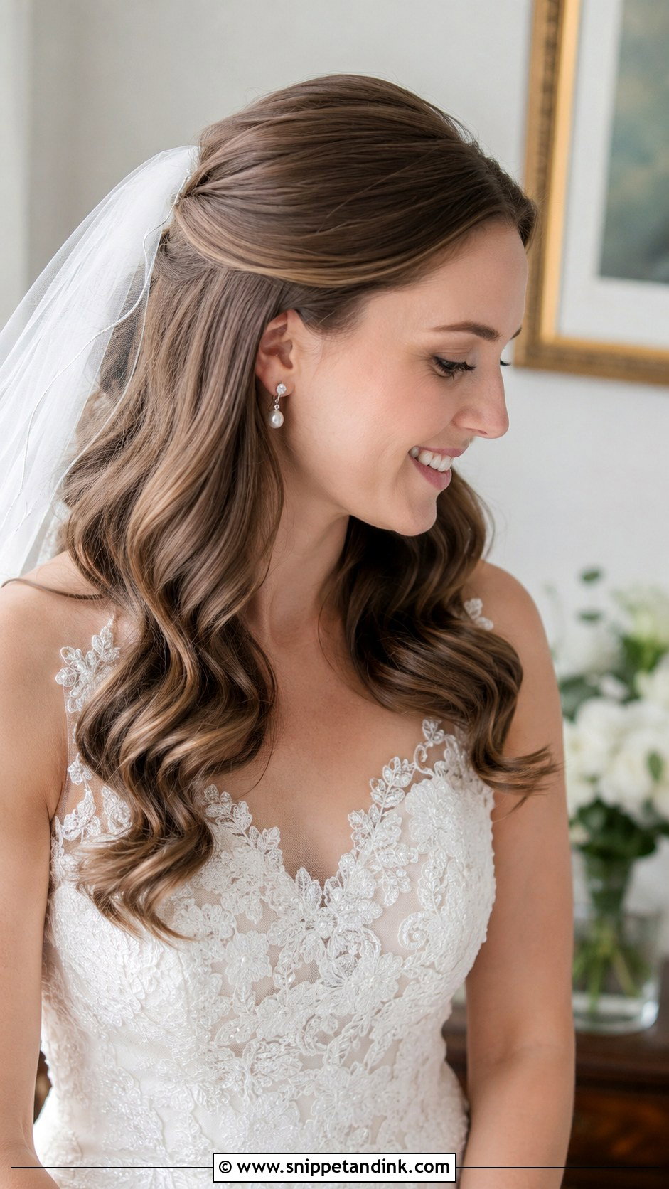 Middle Part Glam Waves With Veil - Snippet and Ink - 20 Glam Waves Wedding Hair Middle Part