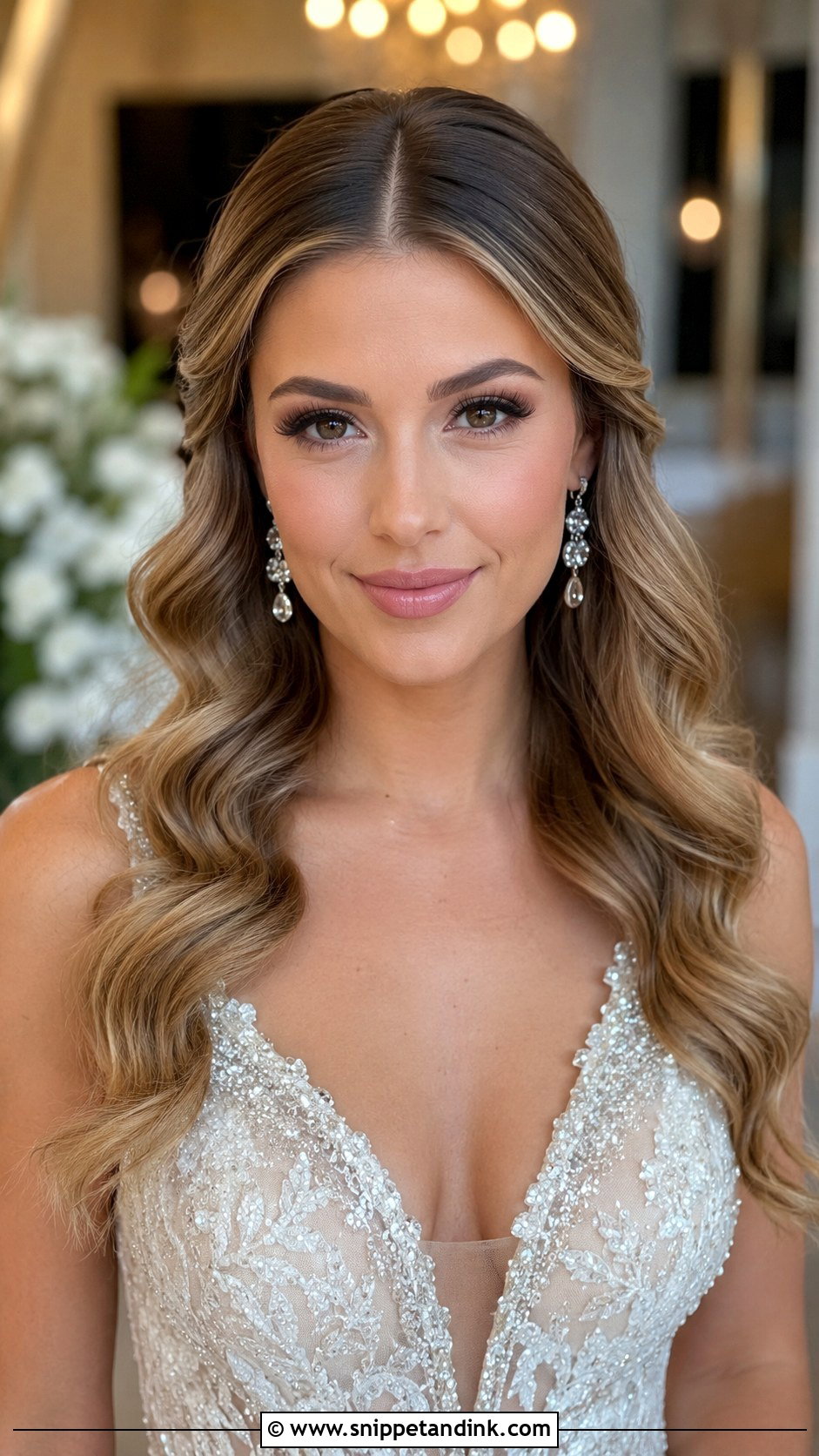 Middle Part Glam Waves - Snippet and Ink - 20 Middle Part Bridal Hair Down Ideas