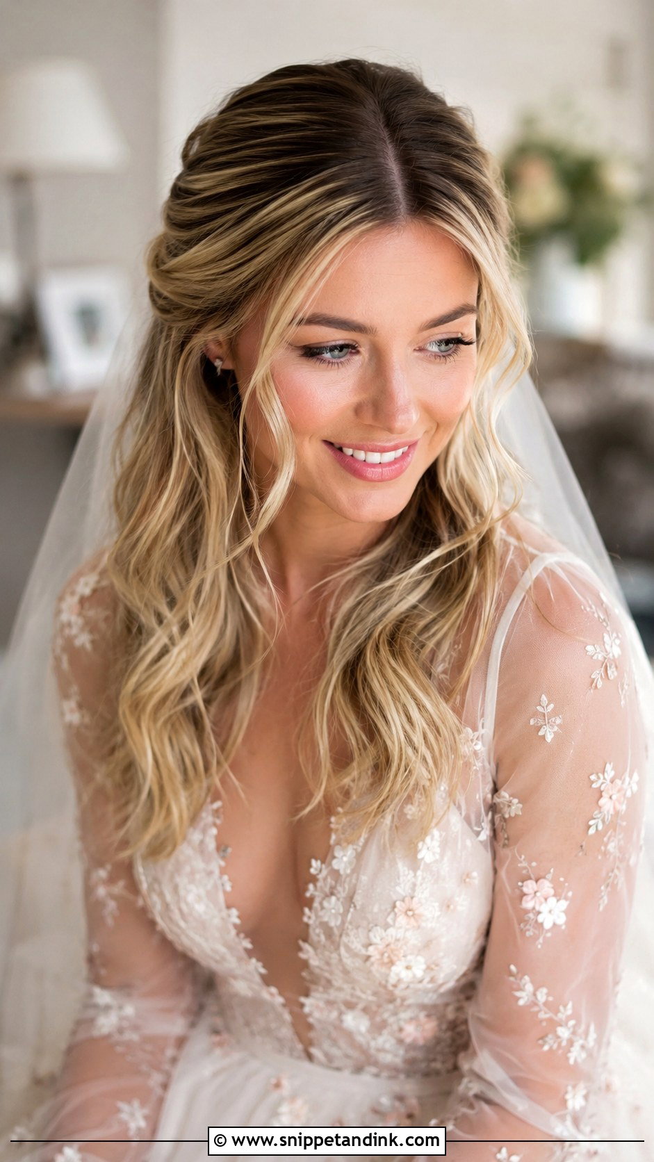 Middle Part Half Up Half Down - Snippet and Ink - 20 Middle Part Bridal Hair Down Ideas