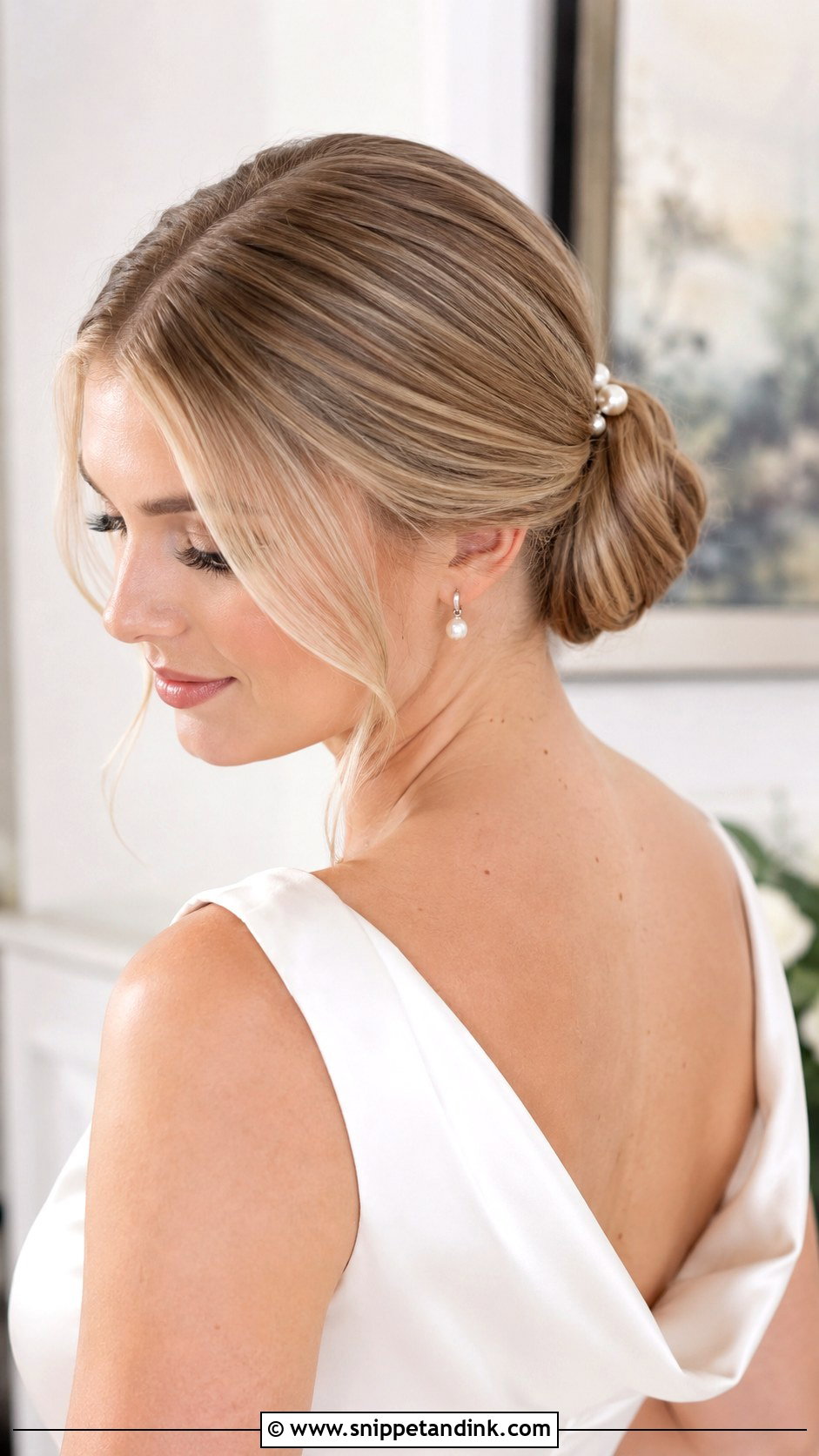 Middle Part Low Bun Bride Hair - Snippet and Ink - 20 Low Bun Bride Hair Ideas
