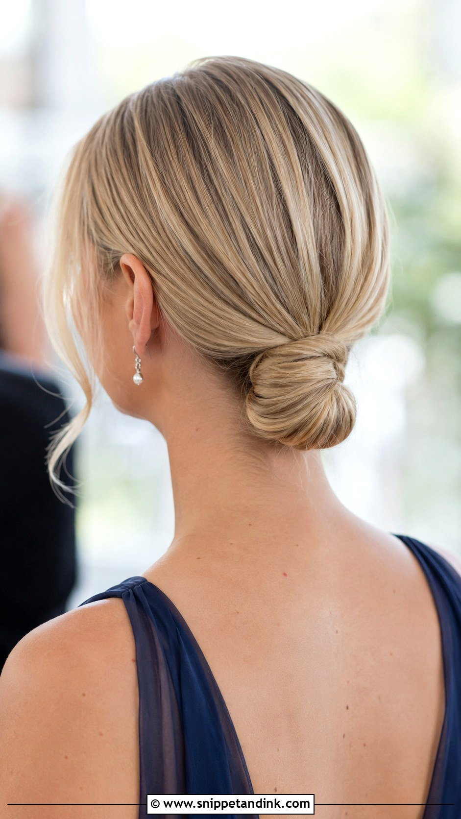 Middle Part Low Bun For Short Bridesmaid Hair - Snippet and Ink - 20 Short Hair Bridesmaid Hairstyles Updo Low Buns