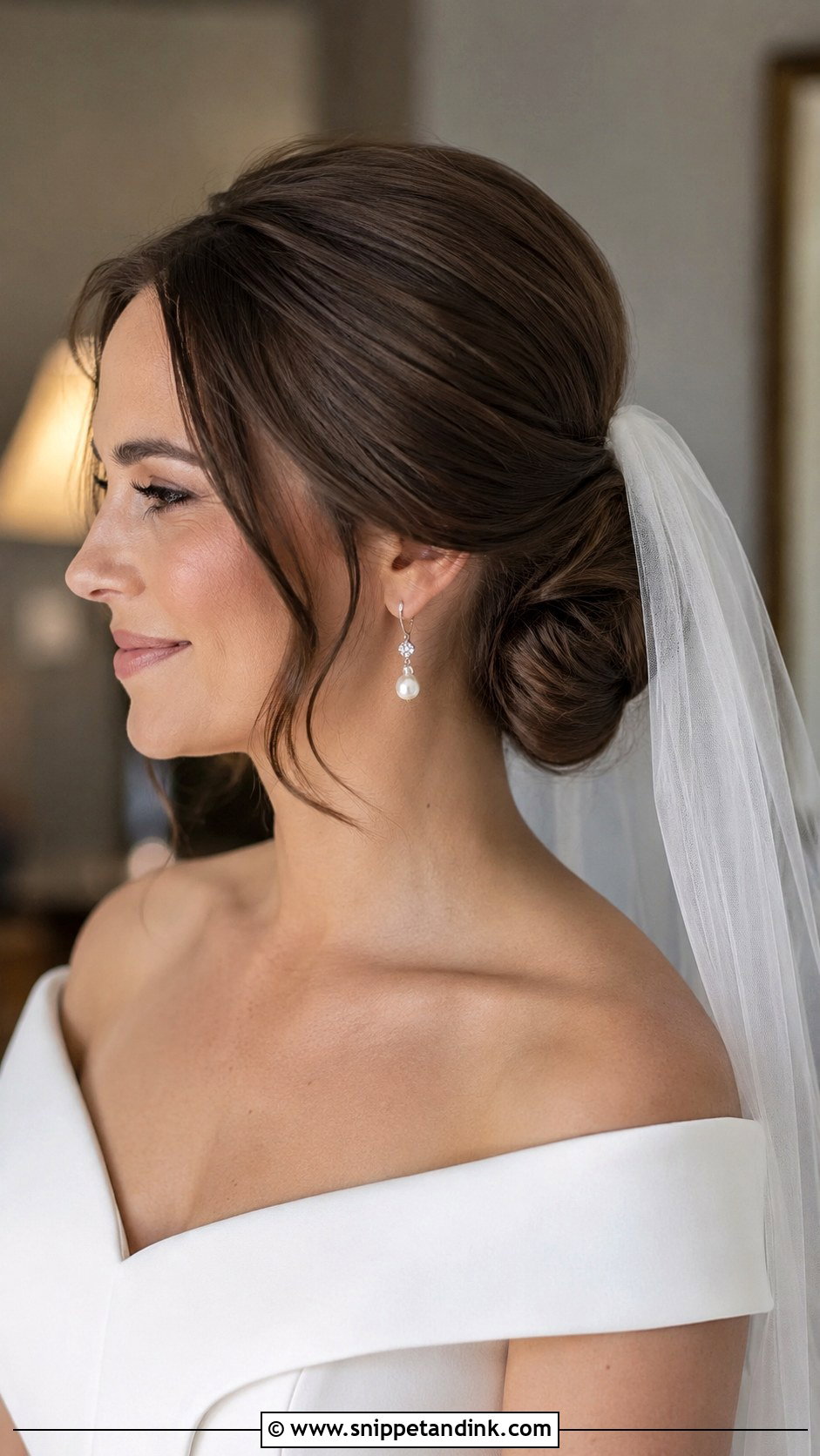 Middle Part Low Chignon Bridal Hair - Snippet and Ink - 20 Clean Bridal Hair Ideas