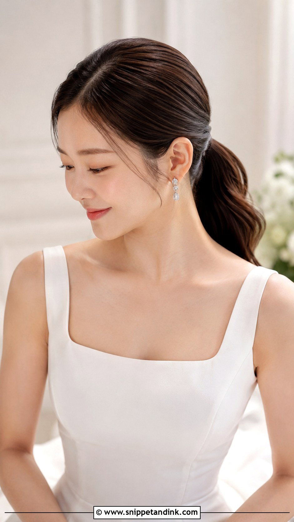 Middle Part Low Pony Bridal Hair - Snippet and Ink - 20 Low Pony Bridal Hair Ideas