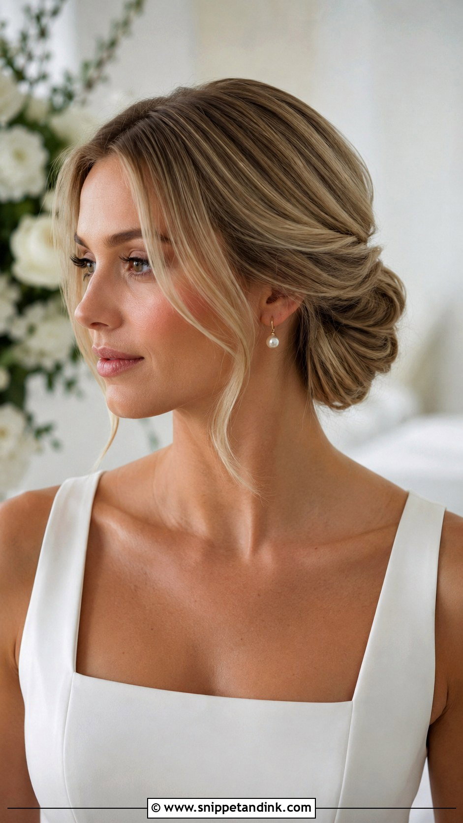 Middle Part Low Textured Bun Wedding Hair - Snippet and Ink - 15 Low Textured Bun Wedding Hair Ideas