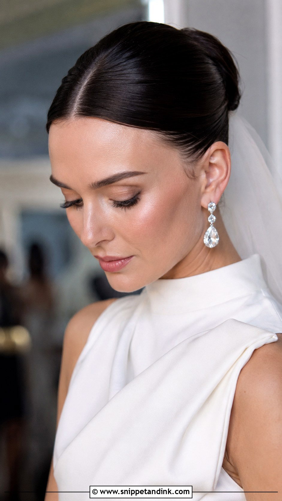 Middle Part Polished Pin Straight Updo - Snippet and Ink - 20 Middle Part Wedding Hairstyles