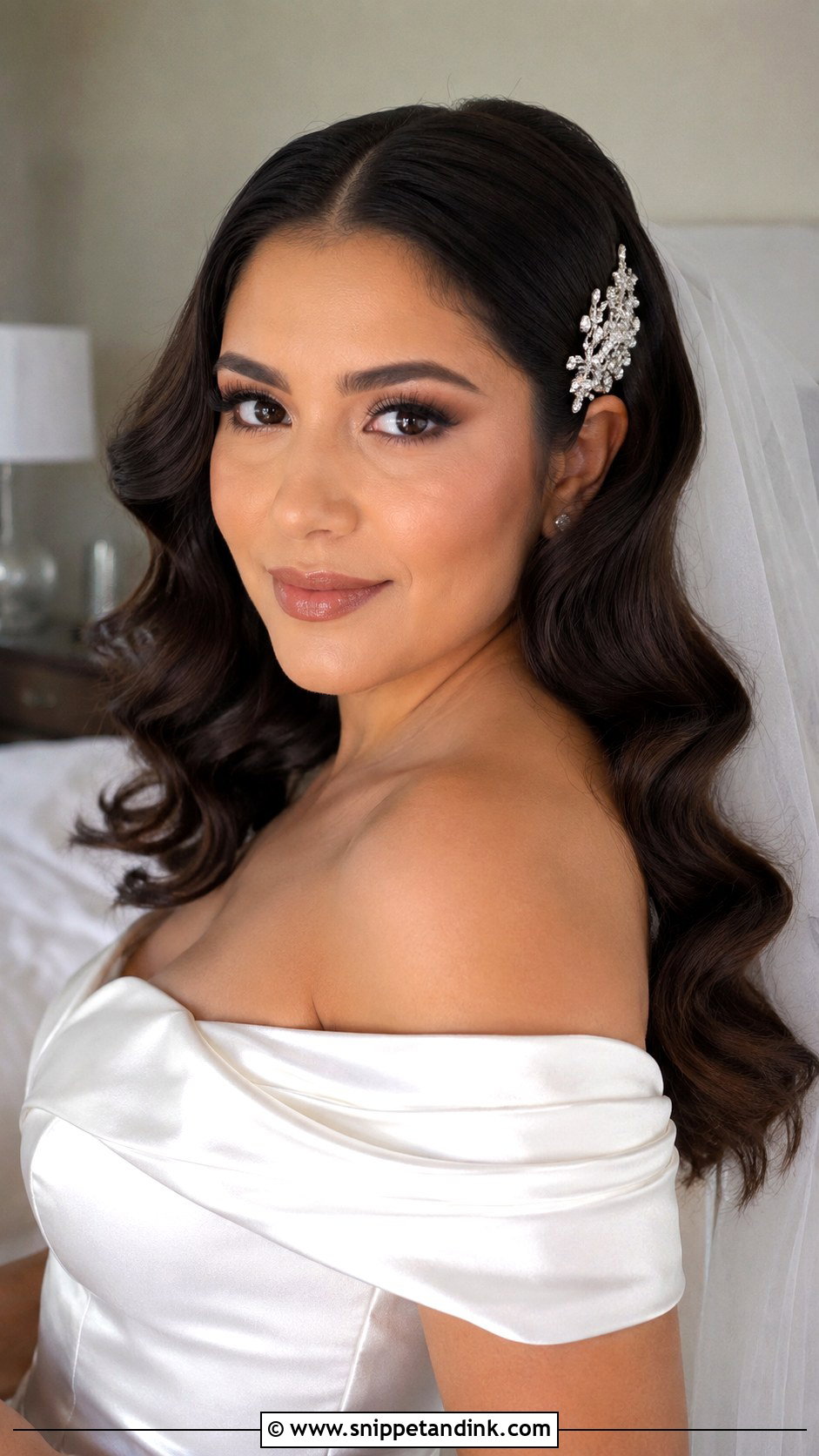 Middle Part Sleek Bun With Tucked Hair - Snippet and Ink - 20 Middle Part Bridal Hair Ideas