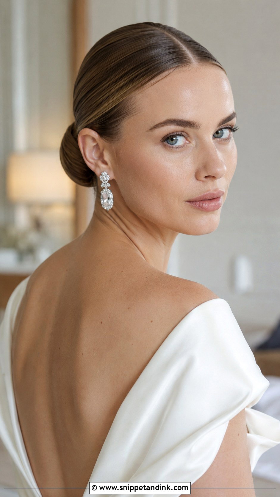 Middle Part Sleek Low Bun - Snippet and Ink - 20 Middle Part Wedding Hairstyles