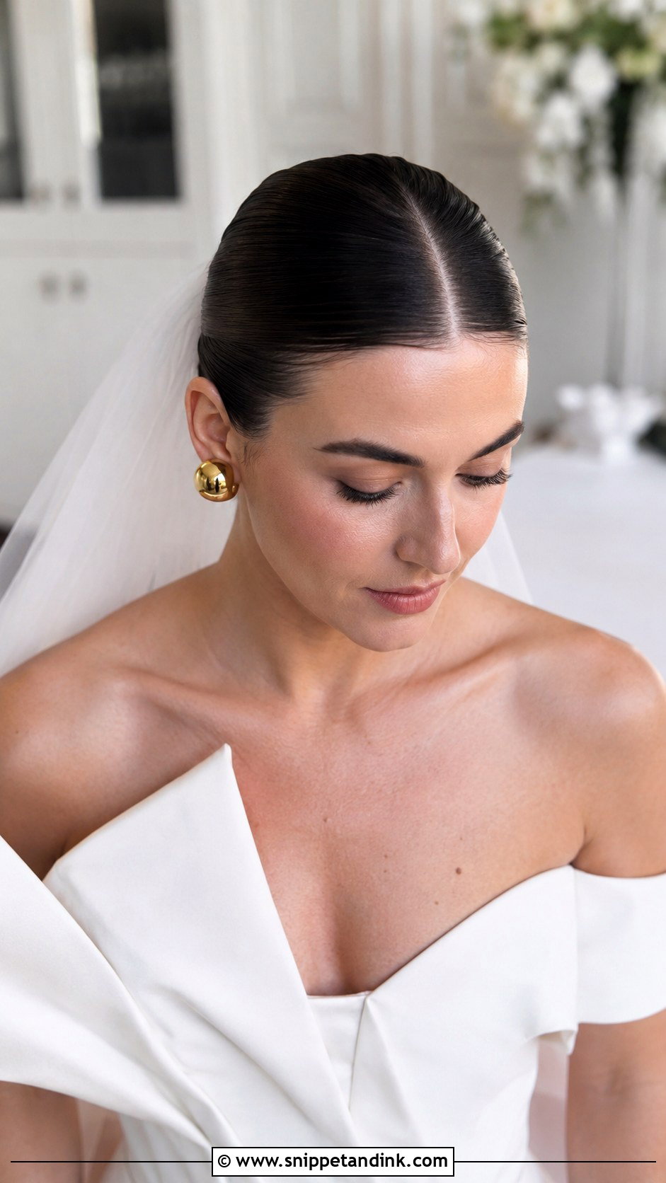 Middle Part Slicked Back Updo - Snippet and Ink - 20 Middle Part Wedding Hairstyles