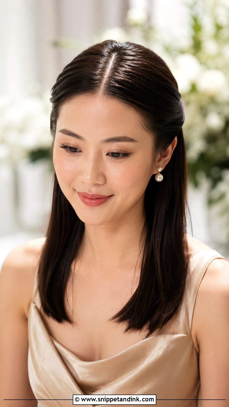 Middle Part Straight Hair Bridesmaid Hairstyle - Snippet and Ink - 20 Bridesmaid Straight Hairstyles