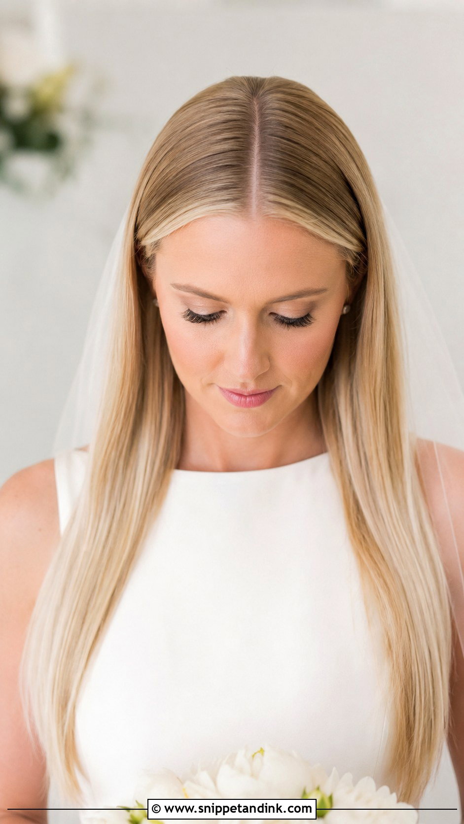 Middle Part Straight Hair for Bride - Snippet and Ink - 30 Straight Hairstyles for Wedding