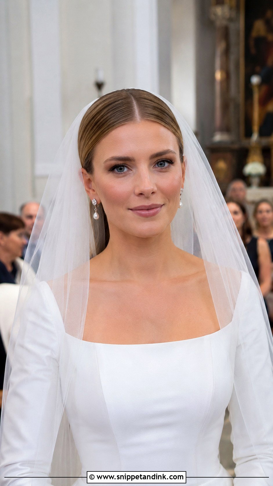Middle Part Straight Hair with Veil - Snippet and Ink - 20 Middle Part Bridal Hair Down Ideas