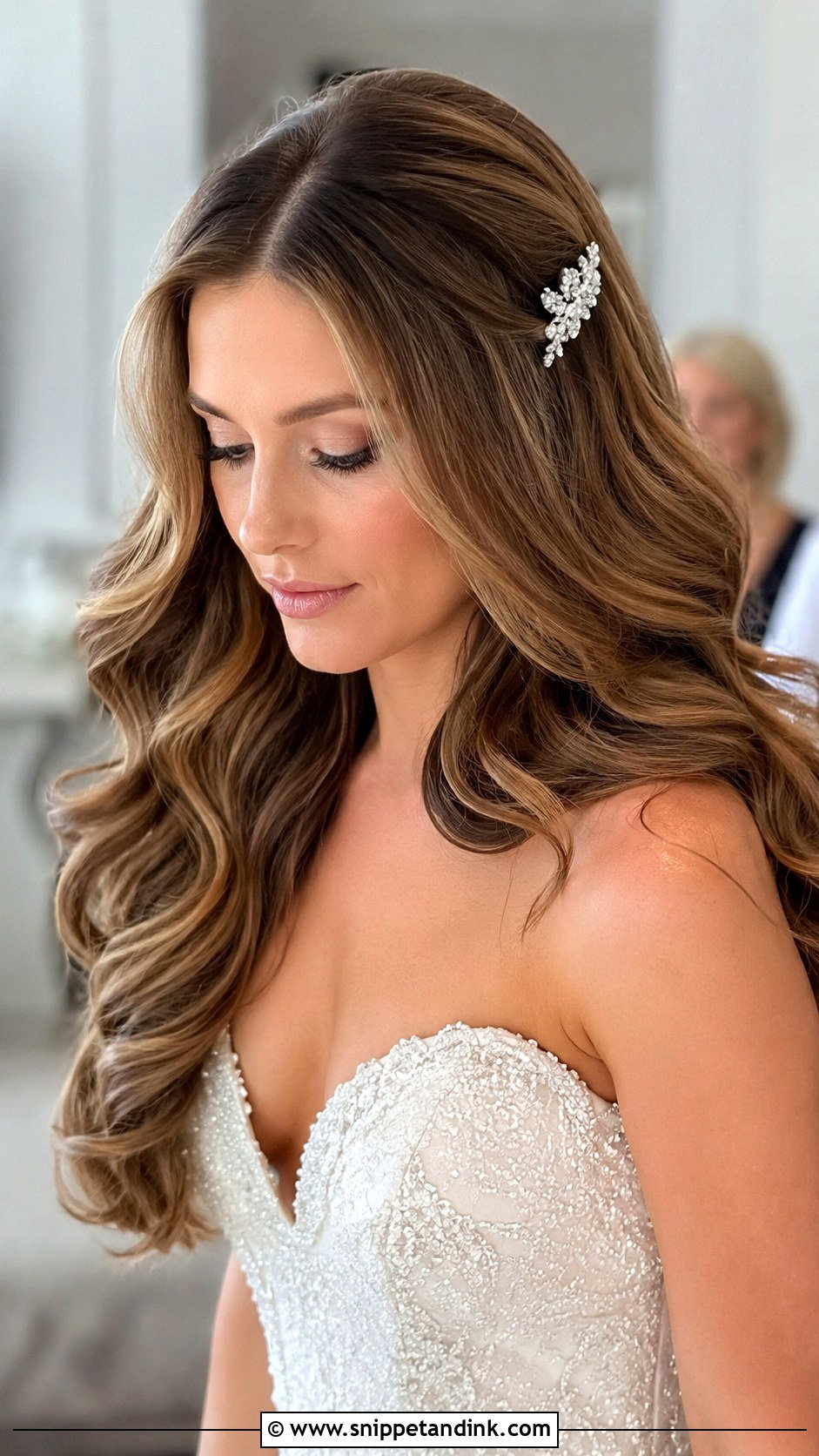 Middle Part Voluminous Blowout Bridal Hair - Snippet and Ink - 20 Middle Part Bridal Hair Ideas