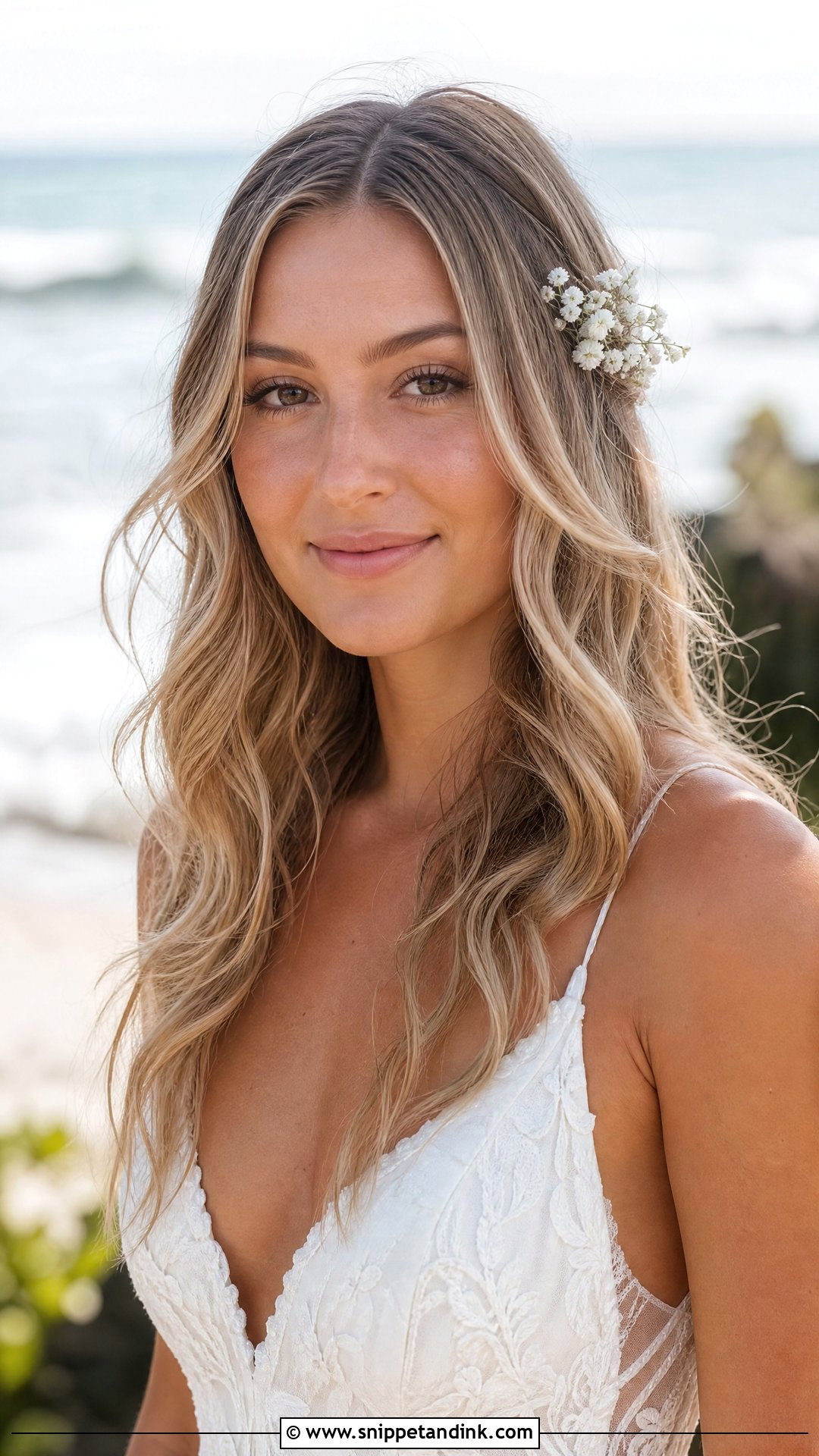 Middle Part Wedding Hair Down With Beach Waves - Snippet and Ink - 20 Middle Part Wedding Hair Down Ideas