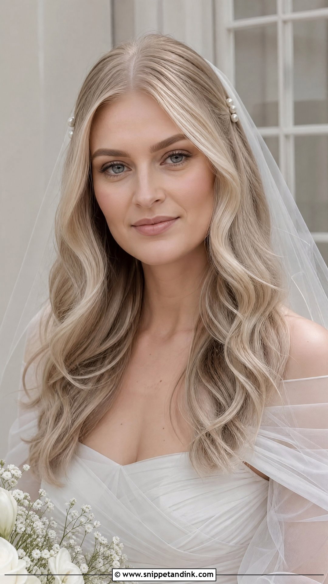 Middle Part Wedding Hair Down With Blonde Waves - Snippet and Ink - 20 Middle Part Wedding Hair Down Ideas
