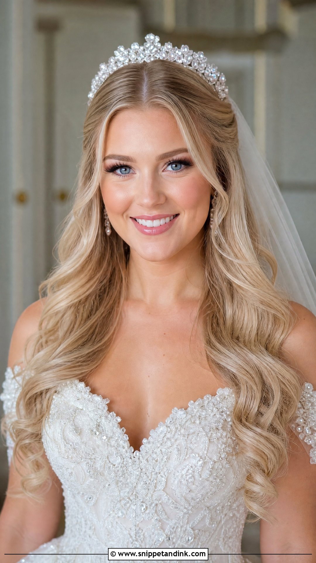 Middle Part Wedding Hair Down With Crown - Snippet and Ink - 20 Middle Part Wedding Hair Down Ideas