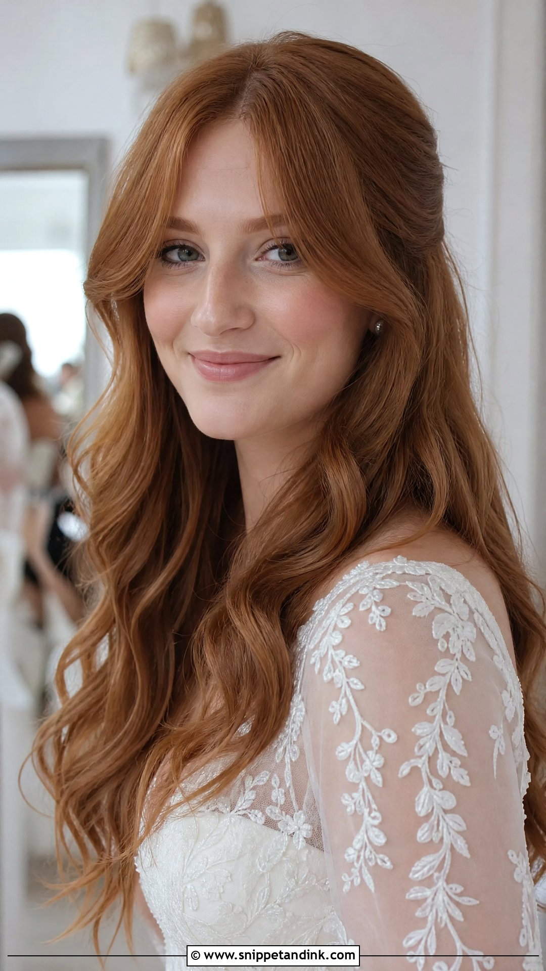Middle Part Wedding Hair Down With Curtain Bangs - Snippet and Ink - 20 Middle Part Wedding Hair Down Ideas
