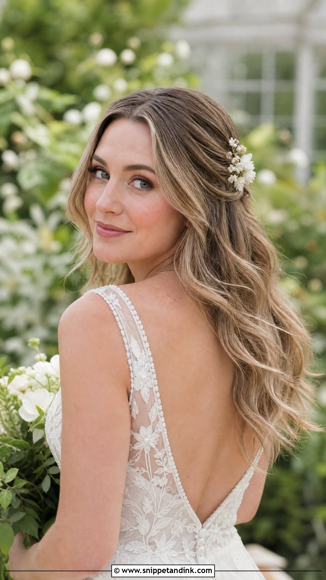 Middle Part Wedding Hair Down With Floral Hair Comb - Snippet and Ink - 20 Middle Part Wedding Hair Down Ideas