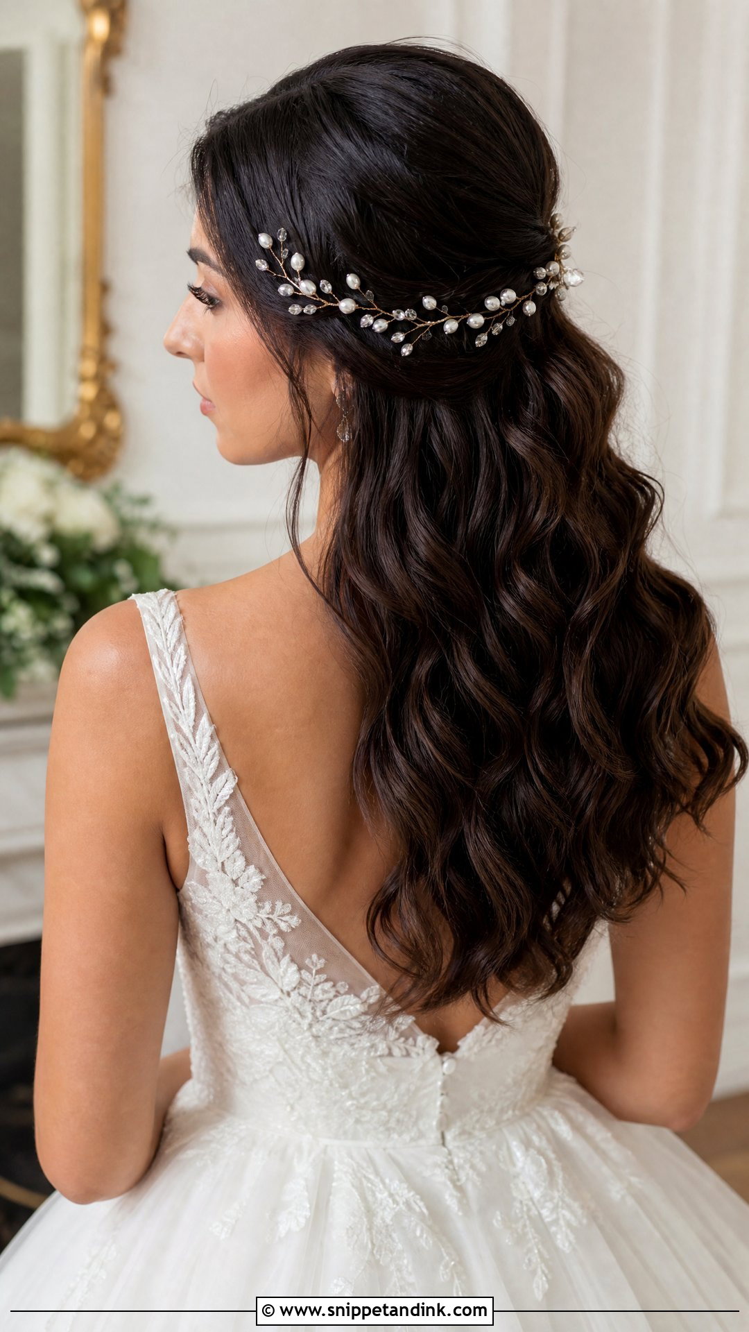 Middle Part Wedding Hair Down With Hair Vine - Snippet and Ink - 20 Middle Part Wedding Hair Down Ideas