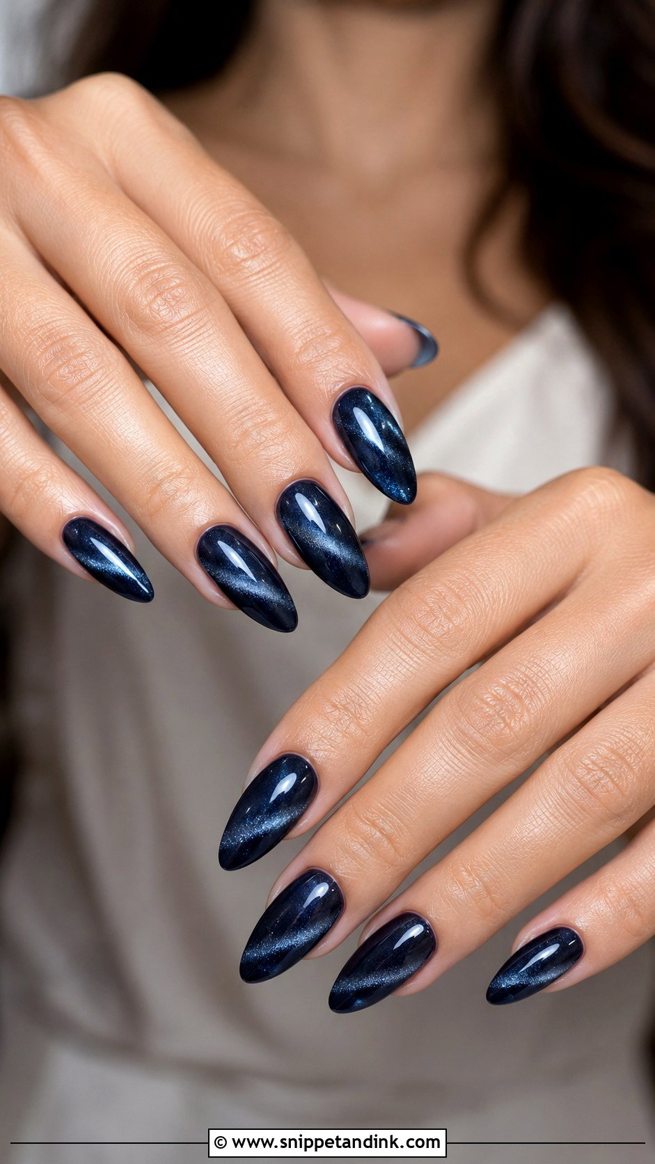 Midnight Blue Cat Eye Bridal Nails - Snippet and Ink - 20 Dark Bridal Nails