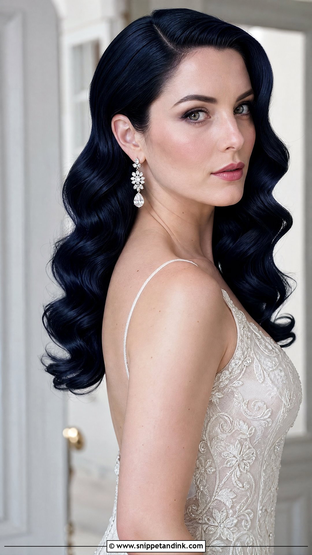 Midnight Blue Hollywood Waves - Snippet and Ink - 15 Blue Hair Bride Ideas