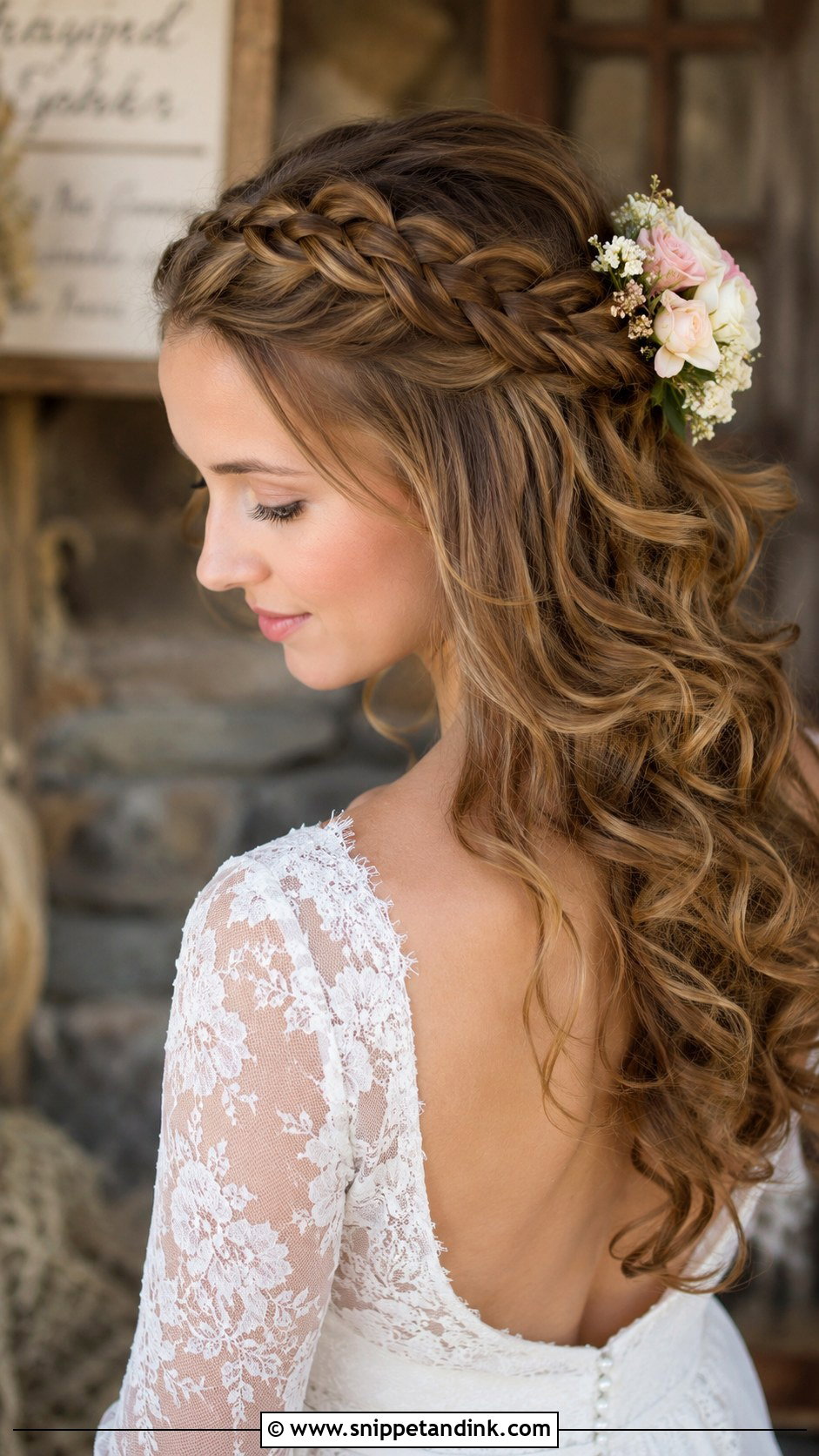 Milkmaid Braid Half Up Style - Snippet and Ink - 25 Half-Up Half-Down Wedding Hair Braid Ideas