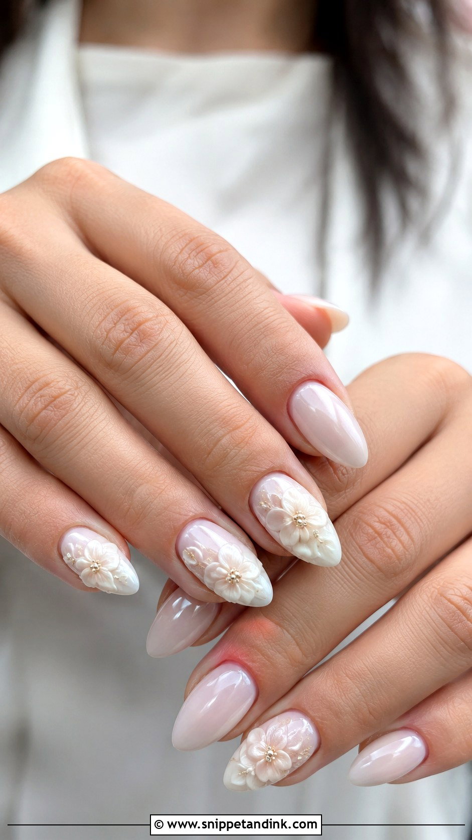 Milky White 3D Flower Wedding Nails - Snippet and Ink - 20 Milky White Wedding Nails