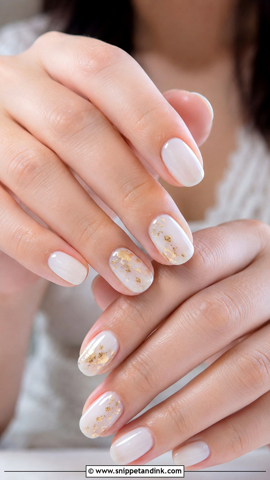 Milky White And Gold Foil Wedding Nails - Snippet and Ink - 20 White and Gold Wedding Nails