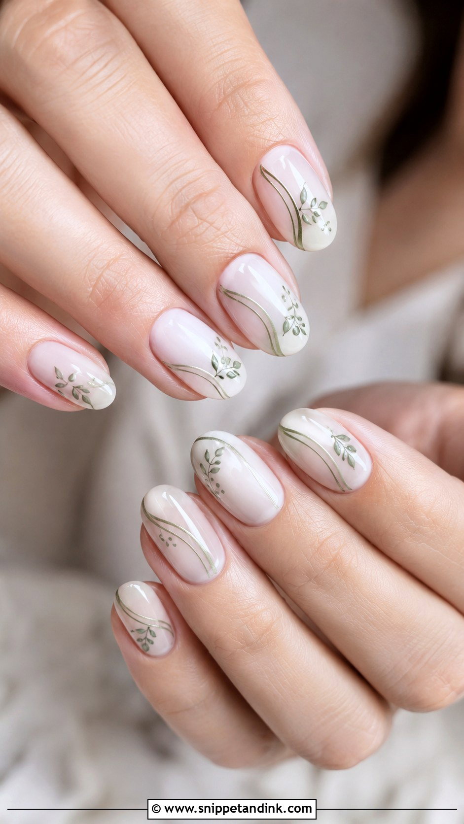 Milky White And Green Bridal Nails - Snippet and Ink - 20 Green Bridal Nails