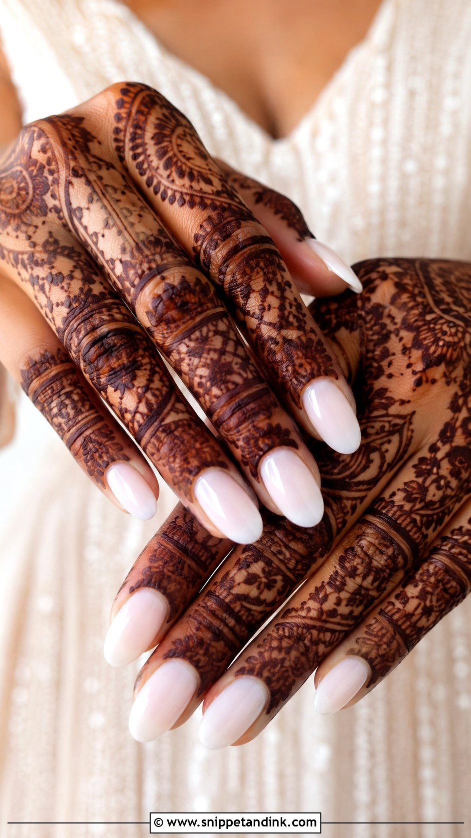 Milky White Bridal Nails With Mehendi - Snippet and Ink - 20 Bridal Nails with Mehendi