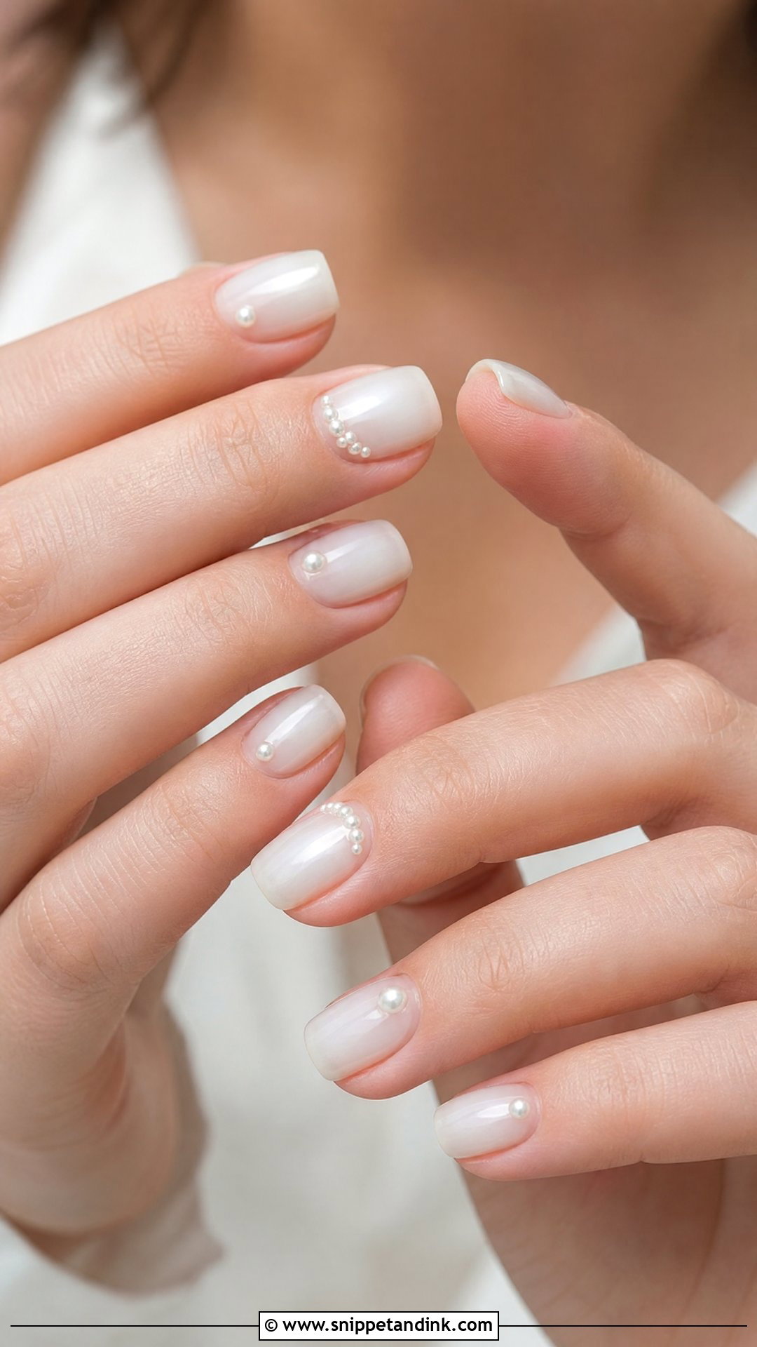 Milky White Bridal Nails With Pearls - Snippet and Ink - 25 Nail Art for Wedding Indian Brides Ideas