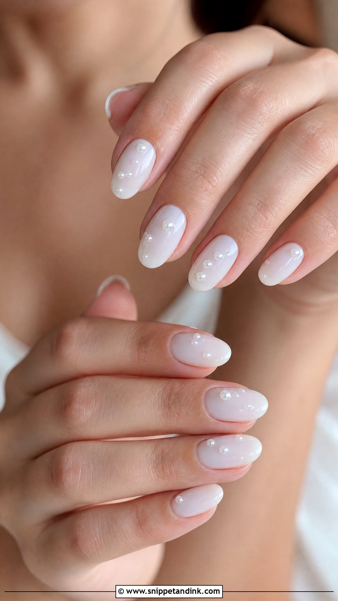 Milky White Bridal Nails With Pearls - Snippet and Ink - 25 Bridal Nails with Pearls