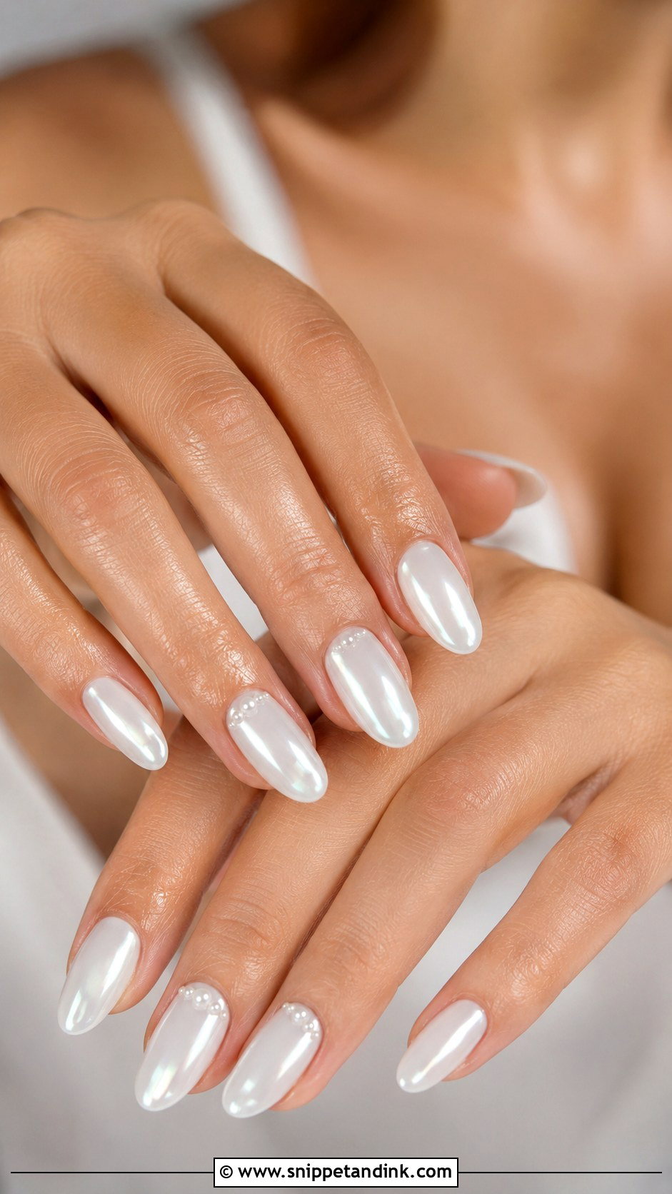 Milky White Chrome Wedding Nails - Snippet and Ink - 20 Indian Wedding Nails Design