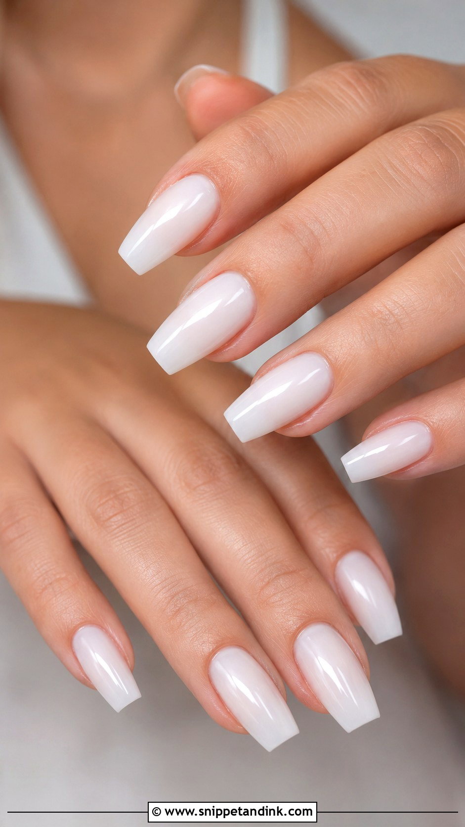 Milky White Coffin Bridal Nails - Snippet and Ink - 20 Coffin Bridal Nails