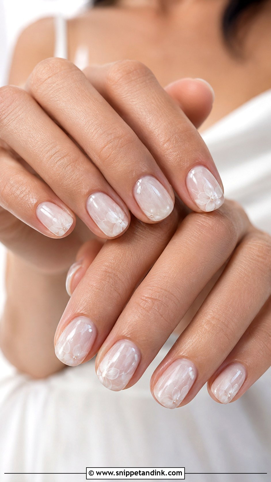 Milky White Floral Bridal Nails - Snippet and Ink - 20 Floral Bridal Nails