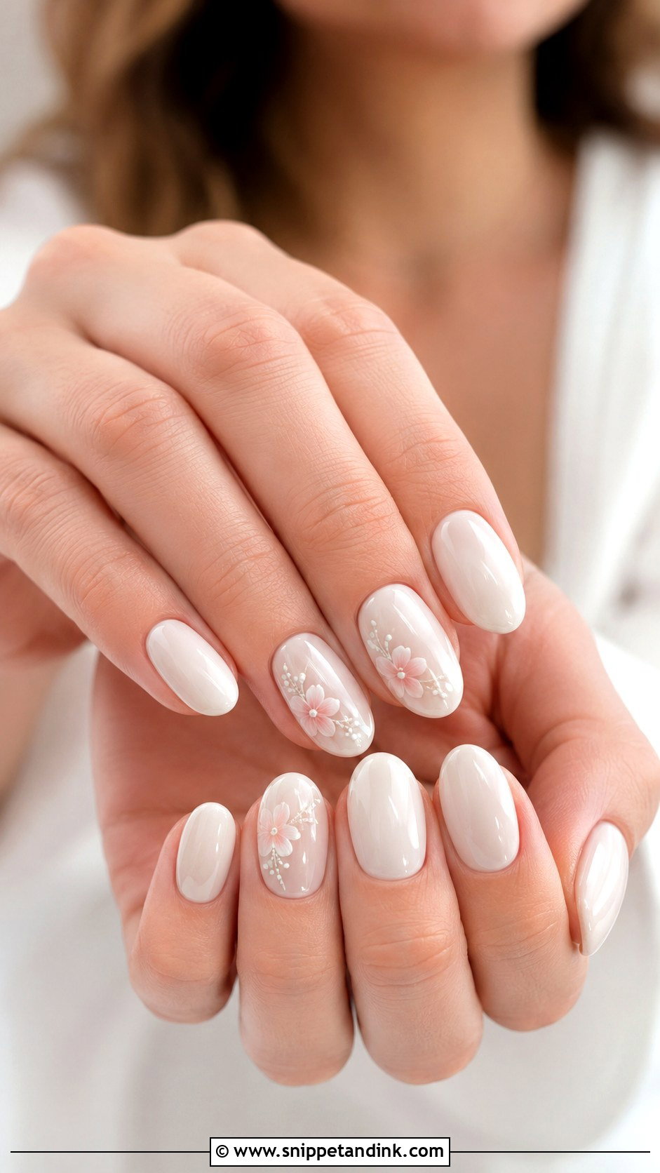 Milky White Floral Wedding Nails - Snippet and Ink - 20 Milky White Wedding Nails