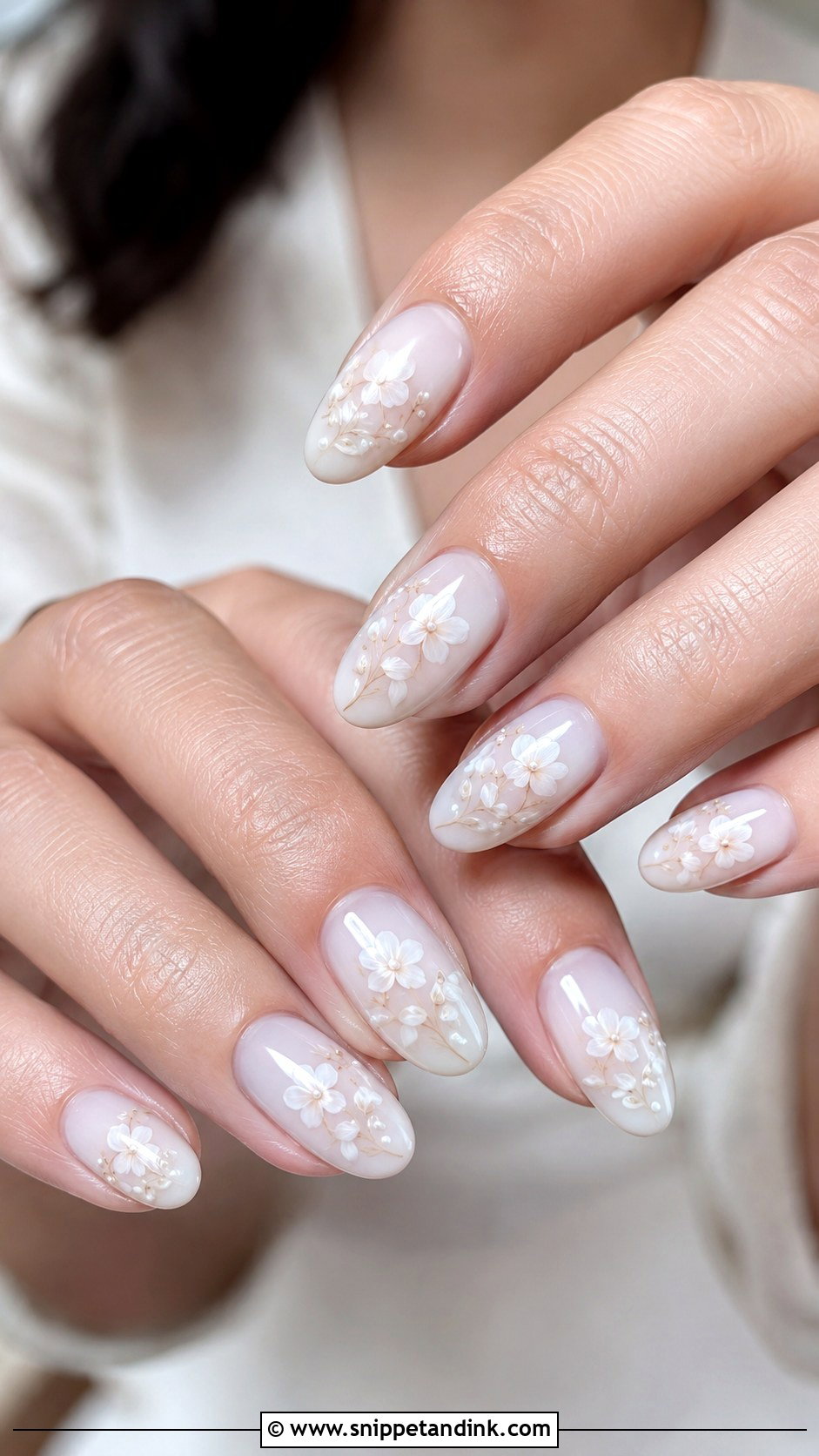 Milky White Floral Wedding Nails - Snippet and Ink - 20 Wedding Nails Flowers