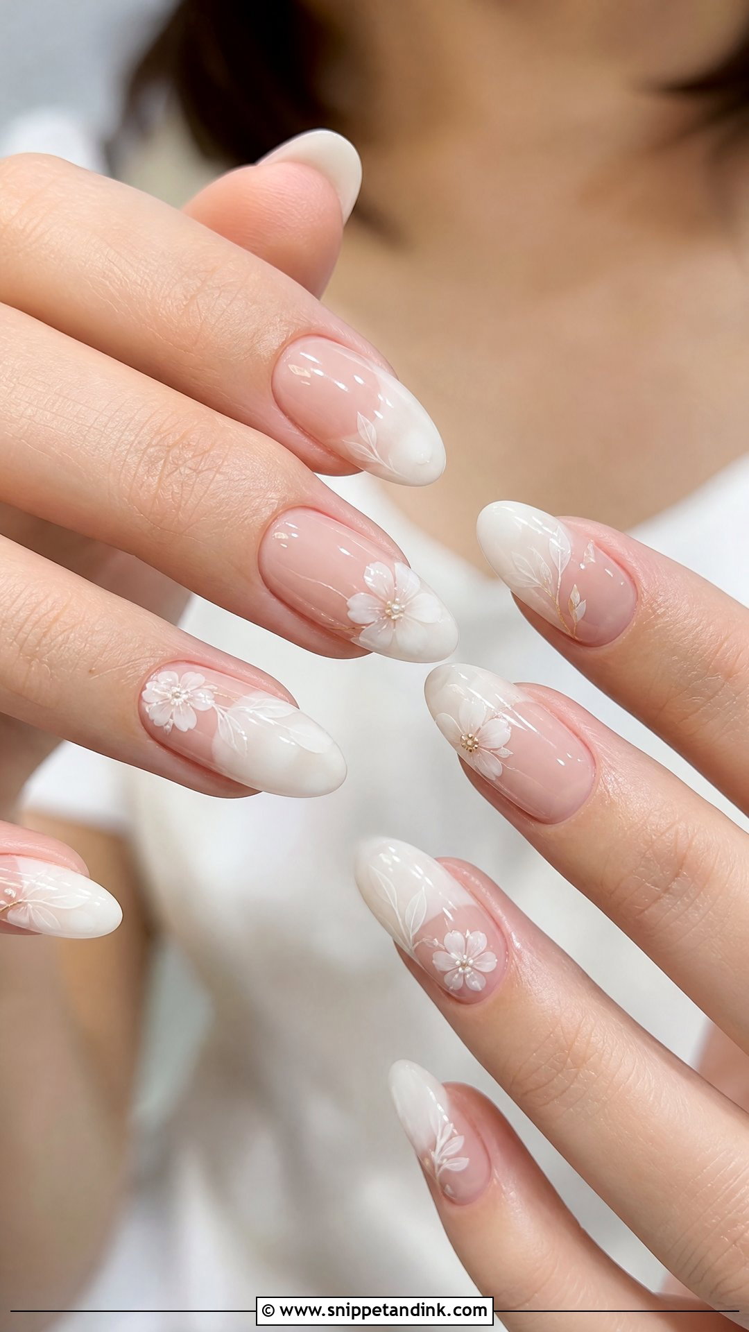 Milky White Floral Wedding Nails - Snippet and Ink - 25 Floral Wedding Nails