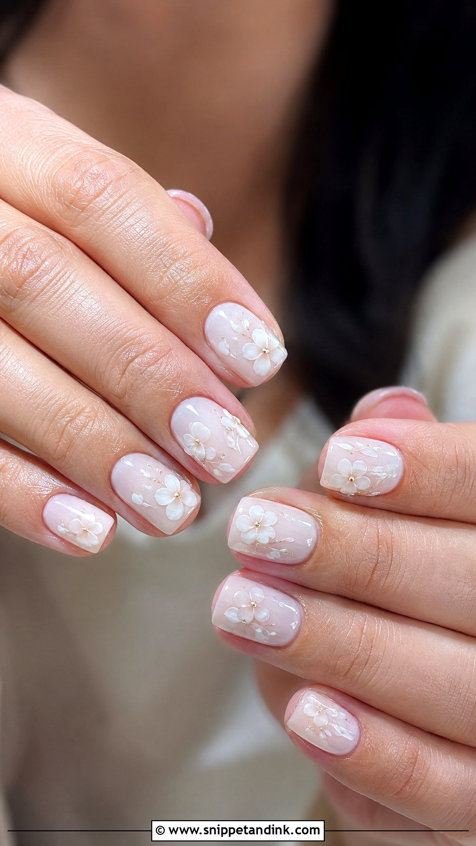 Milky White Flower Wedding Nails - Snippet and Ink - 20 Flower Wedding Nails