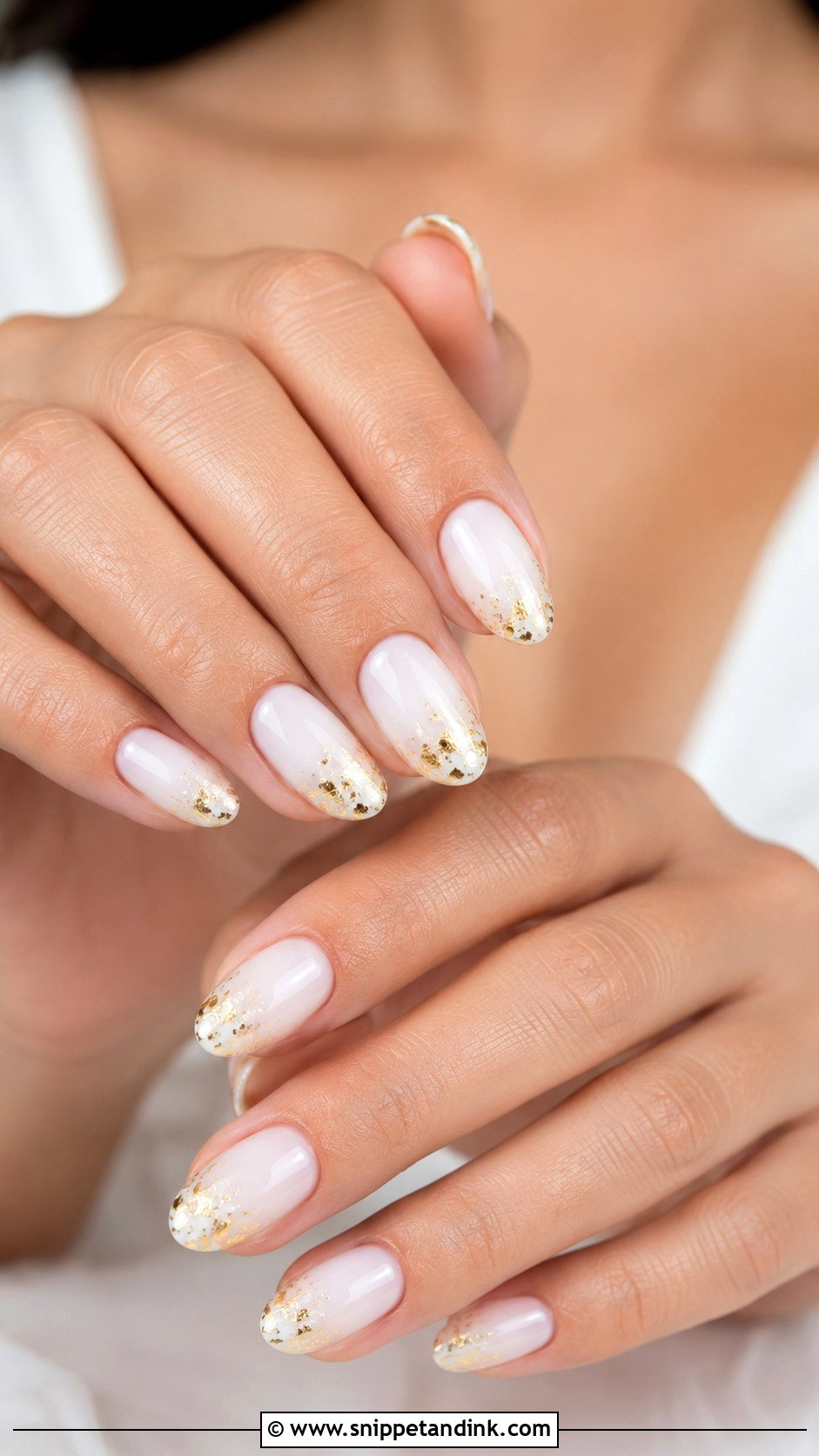 Milky White Gold Bridal Nails - Snippet and Ink - 20 Gold Bridal Nails