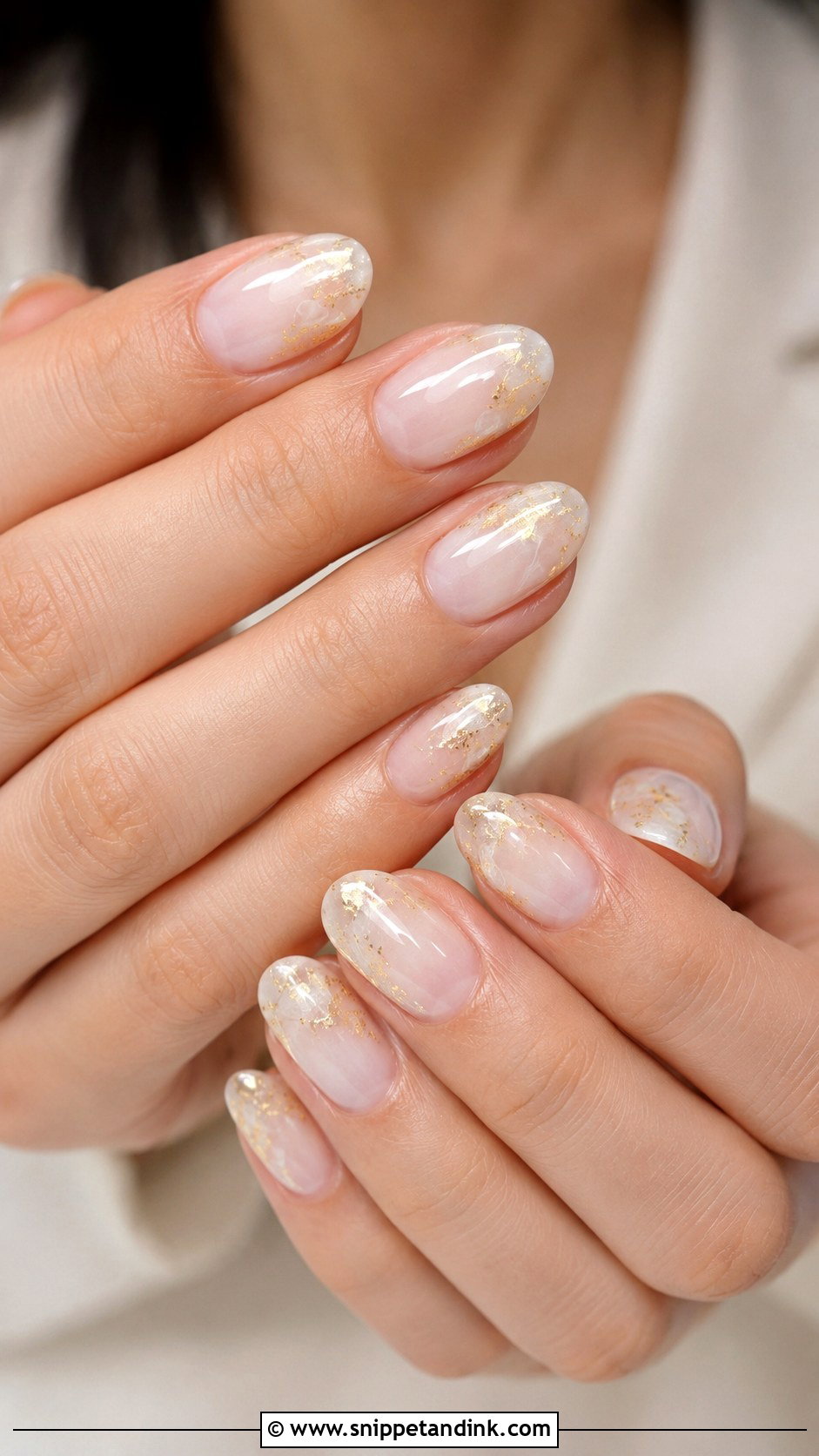 Milky White Gold Foil Wedding Nails - Snippet and Ink - 20 Wedding Nails with Gold
