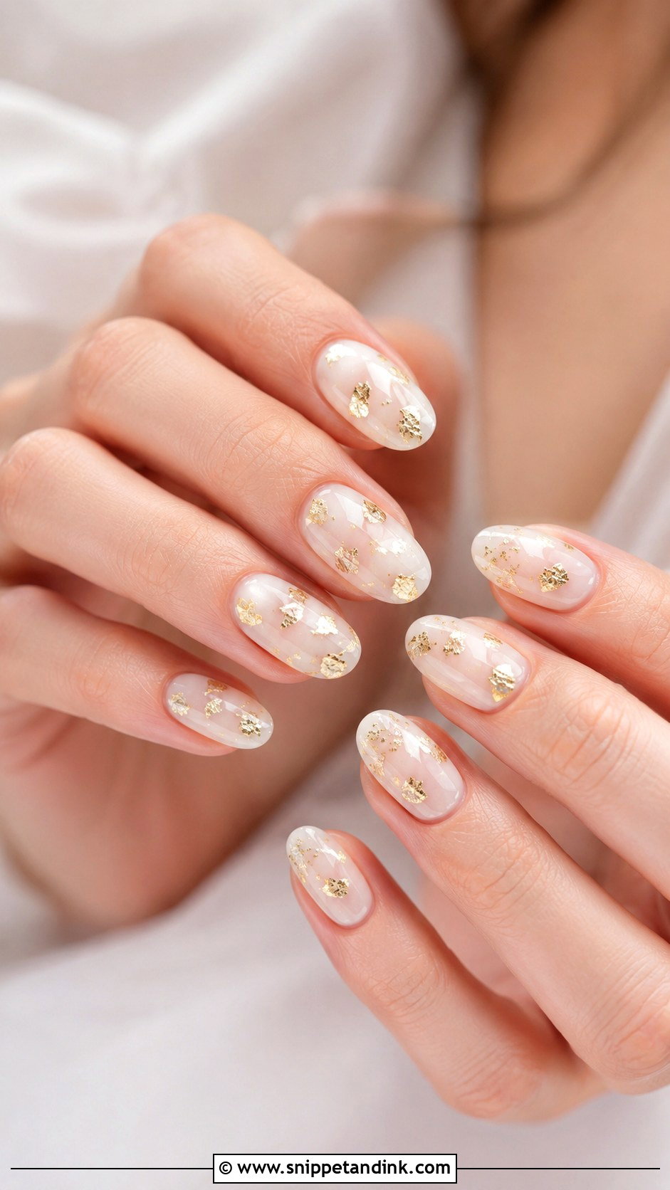 Milky White Gold Foil Wedding Nails - Snippet and Ink - 20 Golden Wedding Nails