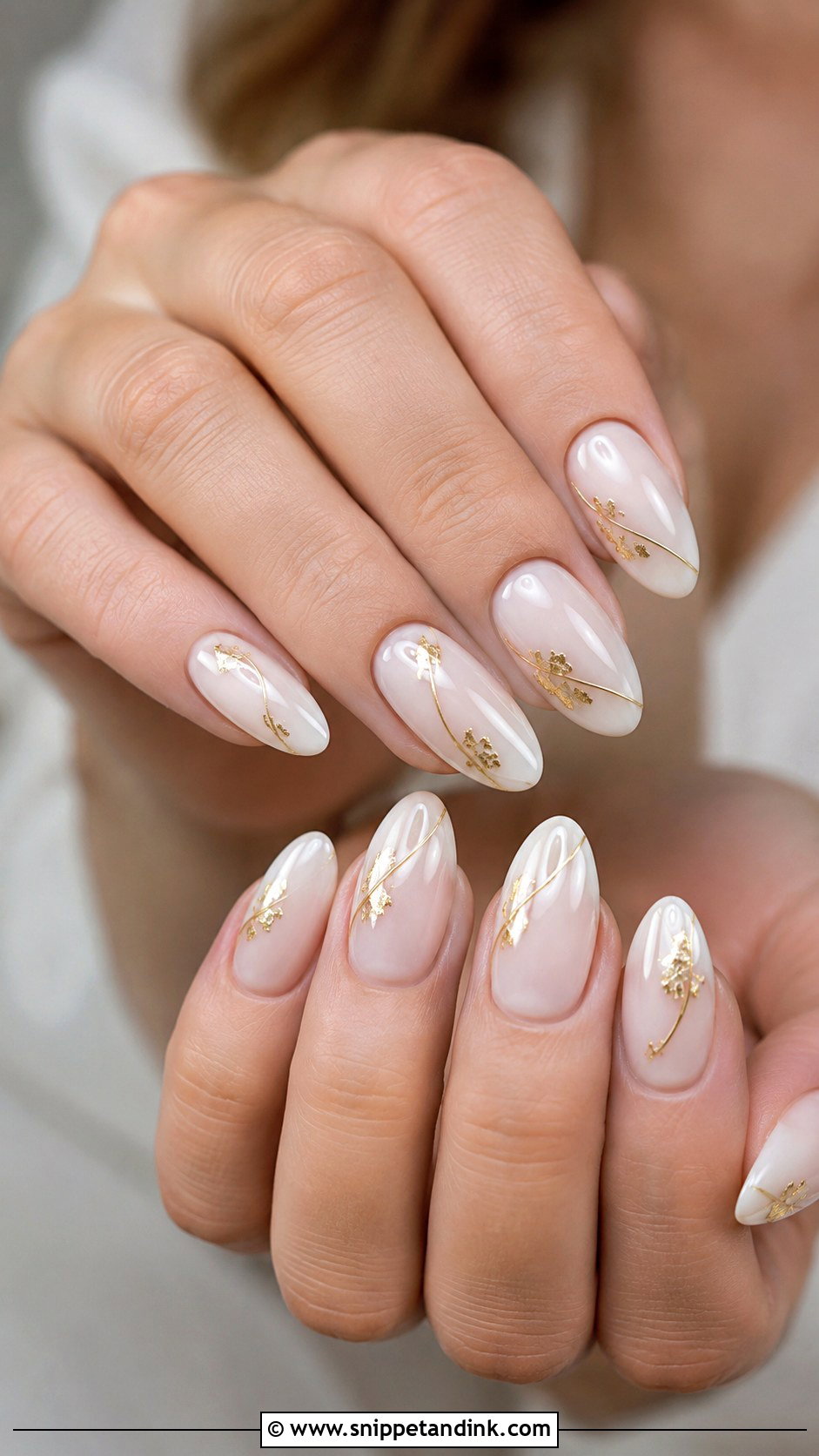 Milky White Gold Wedding Nails - Snippet and Ink - 20 Milky White Wedding Nails