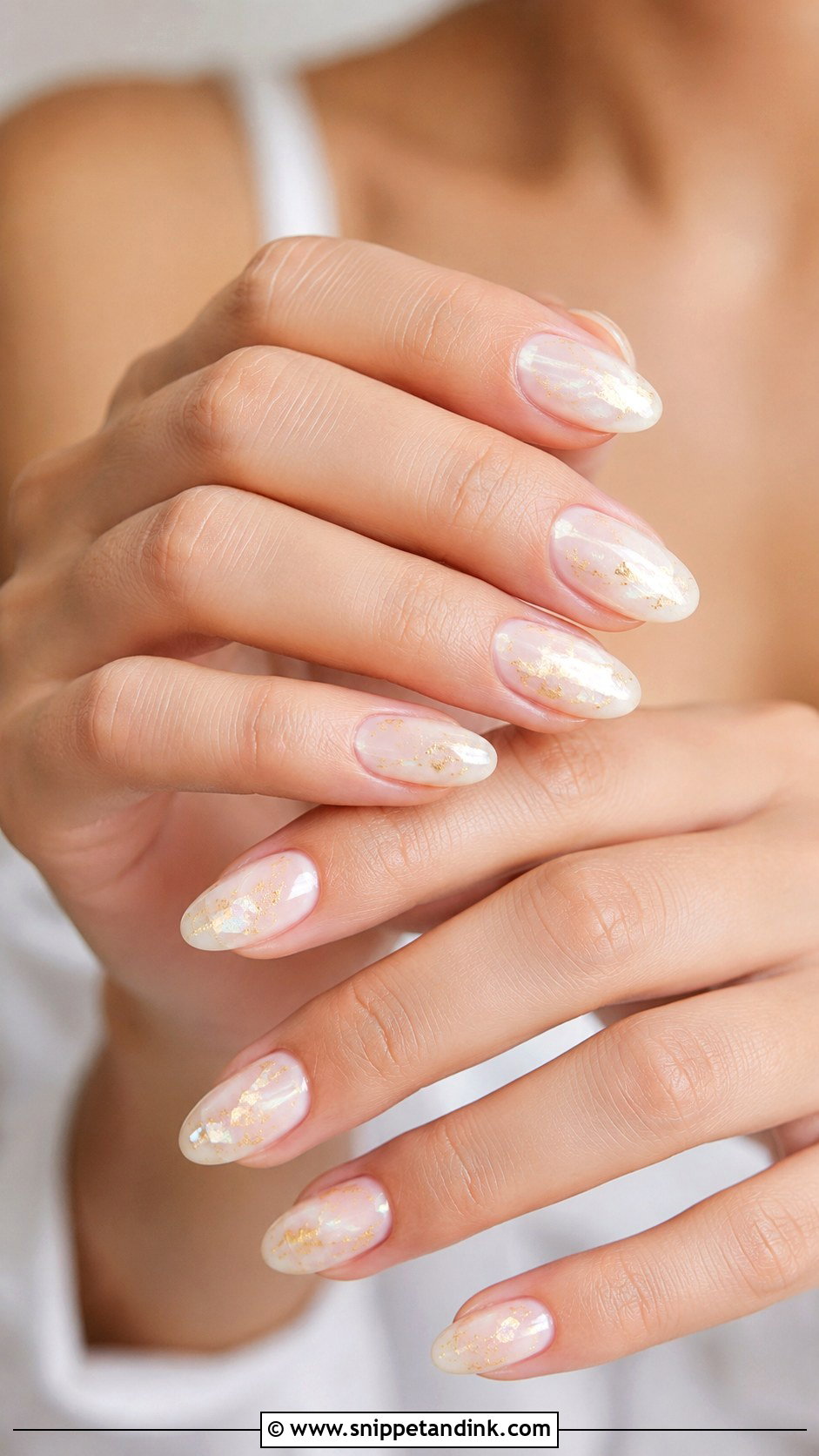 Milky White Gold Wedding Nails - Snippet and Ink - 20 Gold Wedding Nails for Bride