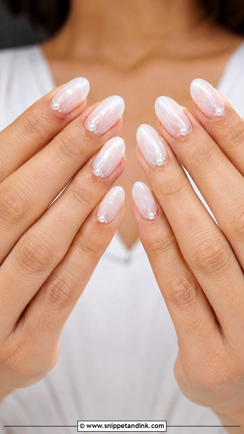 Milky White Indian Wedding Nails With Pearls - Snippet and Ink - 20 Indian Bride Wedding Nails