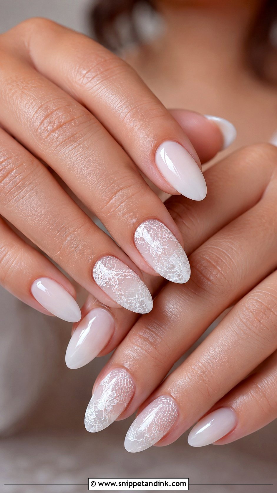 Milky White Lace Bridal Nails - Snippet and Ink - 20 Milky White Bridal Nails