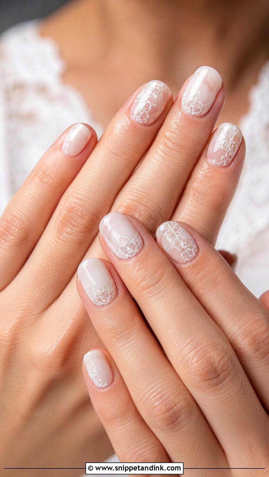 Milky White Lace Bridal Nails - Snippet and Ink - 20 Lace Bridal Nails