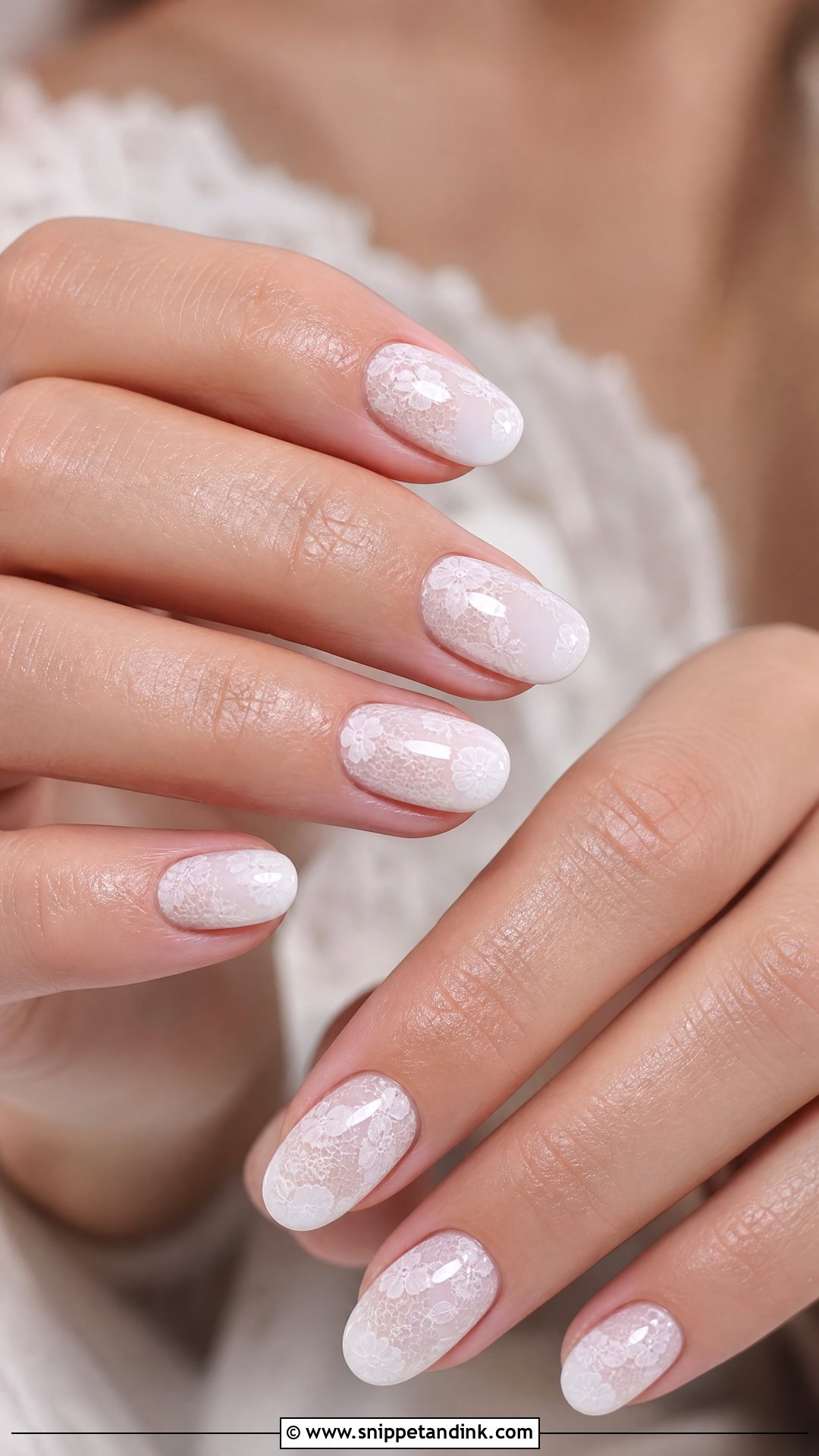 Milky White Lace Wedding Nails - Snippet and Ink - 25 Lace Wedding Nails