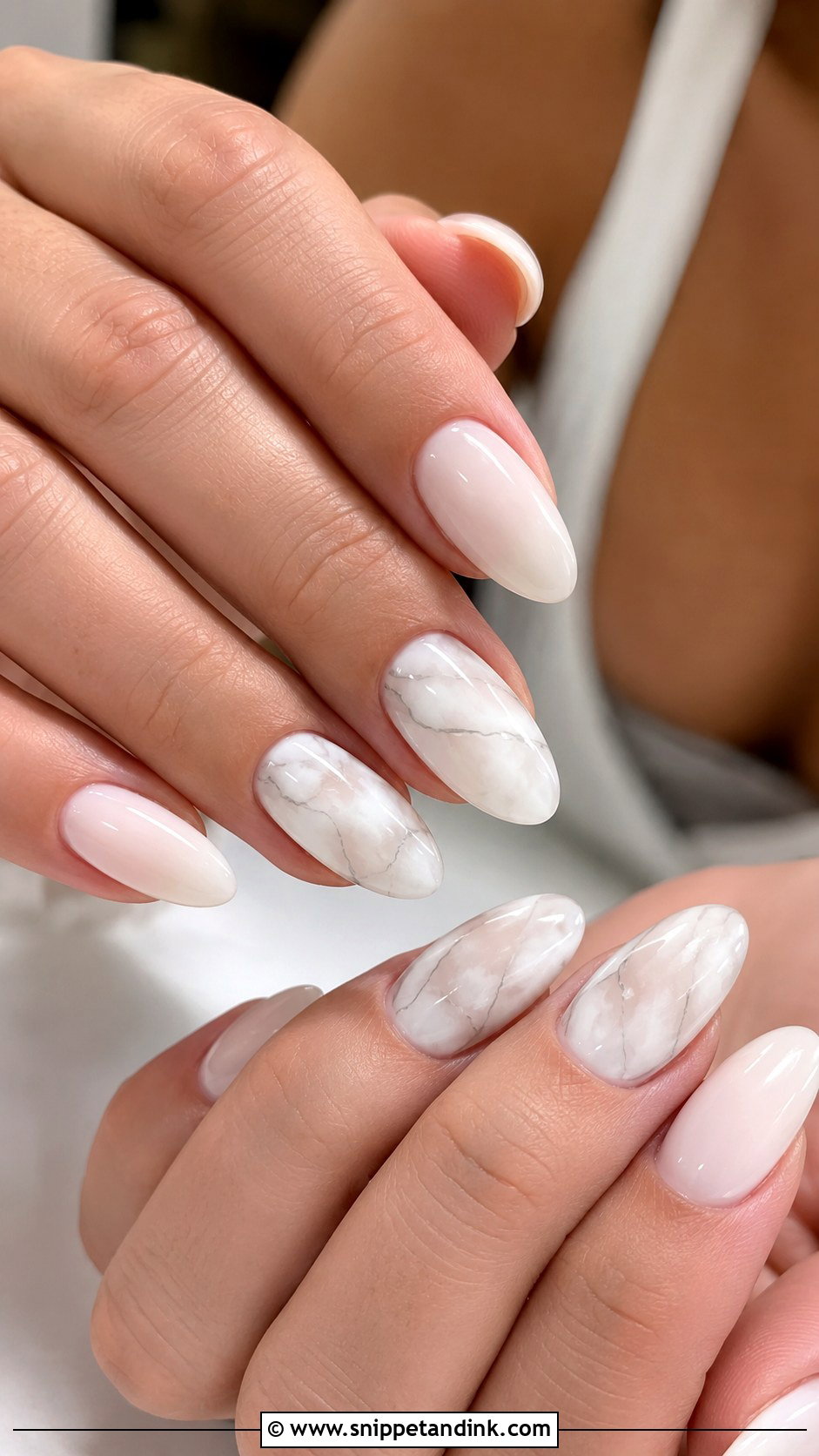 Milky White Marble Bridal Nails - Snippet and Ink - 20 Milky White Bridal Nails